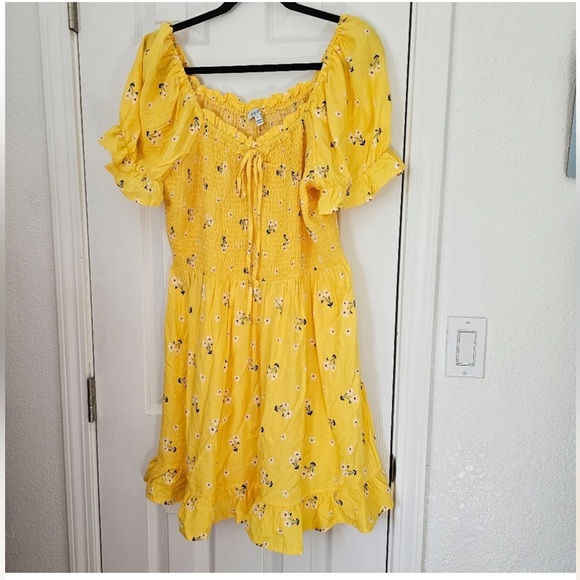 Yellow Floral Smocked Baby Doll Dress - Picture 2 of 7